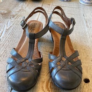 Strappy blue low heels